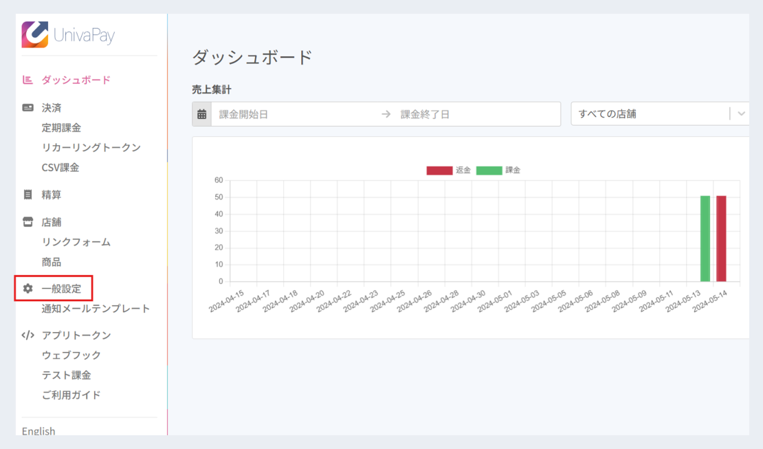 ダッシュボードの一般設定